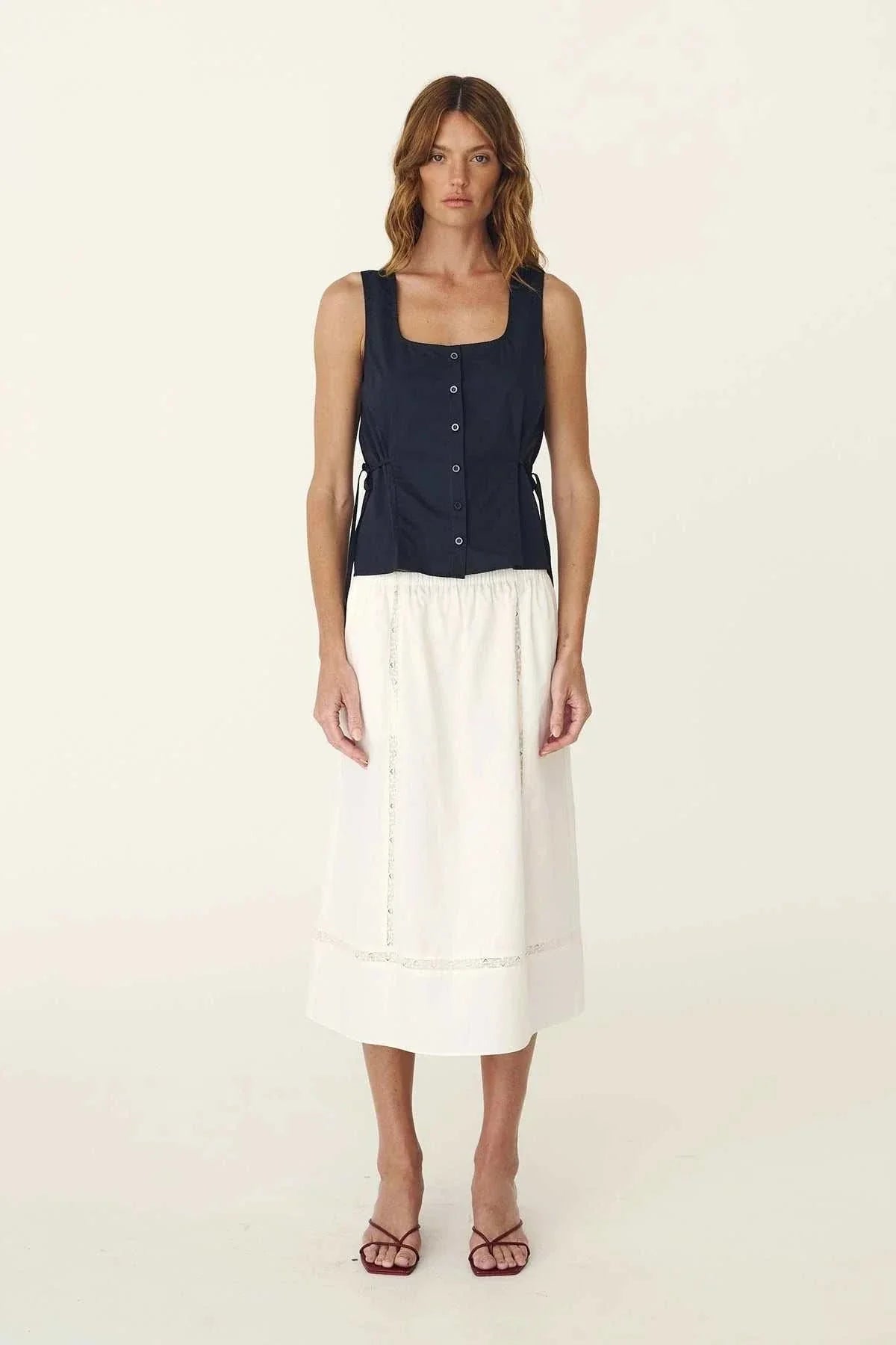 Rowie Suri Lace Midi Skirt Bone