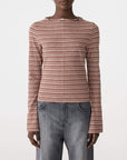 Bassike Stripe Seam Detail Long Sleeve Top Pink Orange Plum