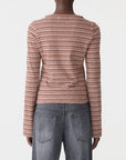 Bassike Stripe Seam Detail Long Sleeve Top Pink Orange Plum