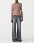 Bassike Stripe Seam Detail Long Sleeve Top Pink Orange Plum