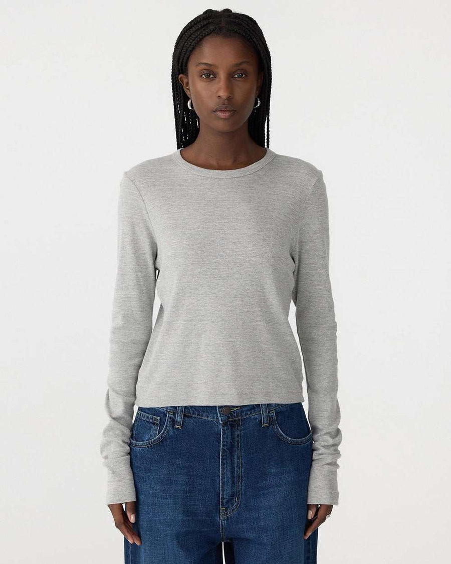 Bassike Slim Fit Rib Long Sleeve Baby T Shirt Grey Marl