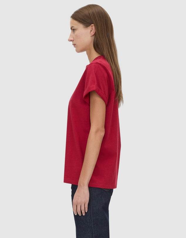 Camilla and Marc Maren Logo Roll Sleeve Tee Ruby Red