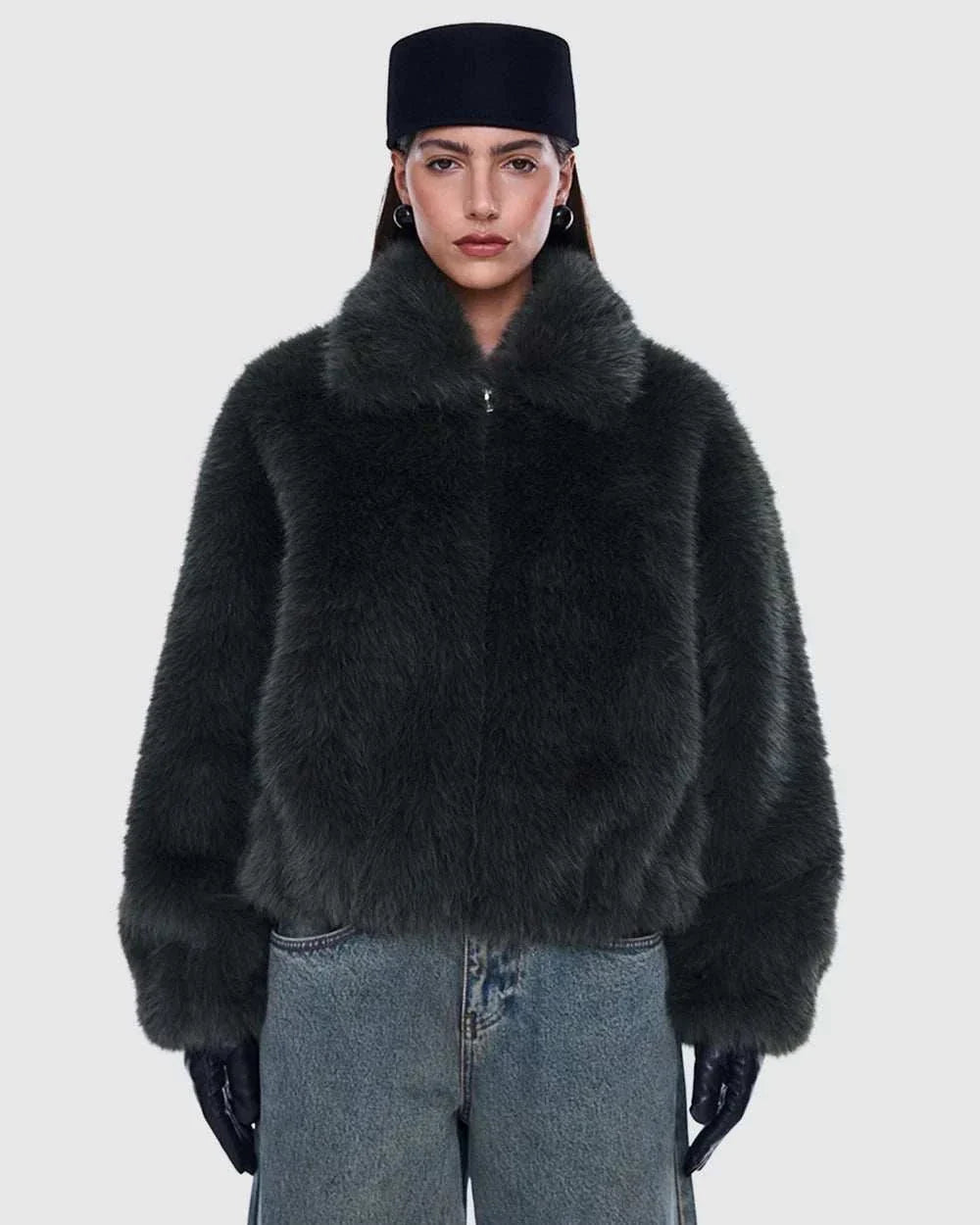 Ena Pelly Daphne Faux Fur Bomber Olive
