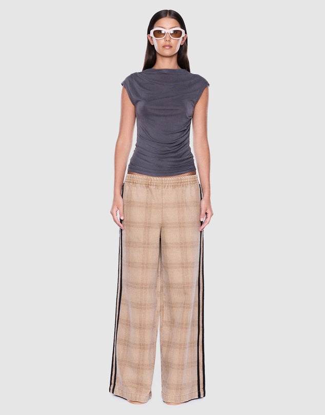 Ena Pelly Myla Wide Leg Pant Biege Check