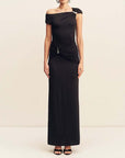 Shona Joy Miro Asymmetrical Gathered Maxi Dress Black