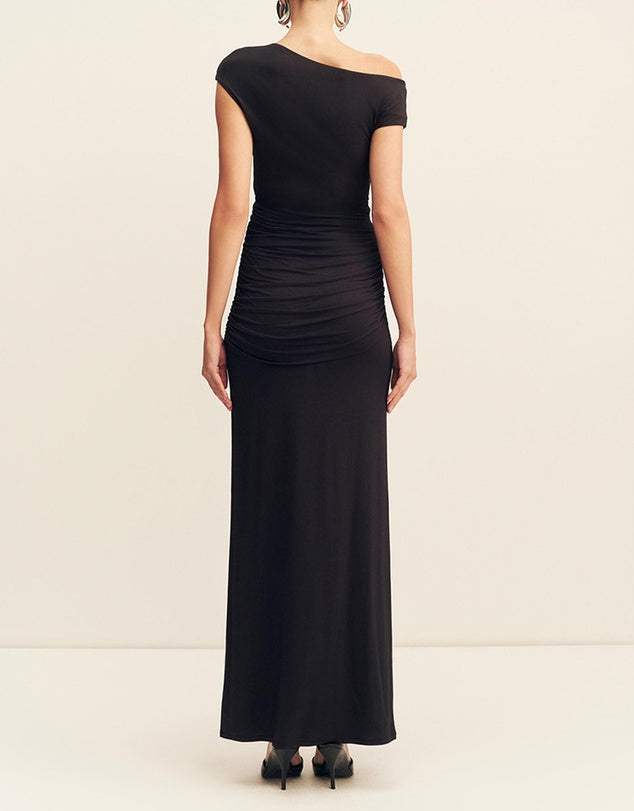 Shona Joy Miro Asymmetrical Gathered Maxi Dress Black