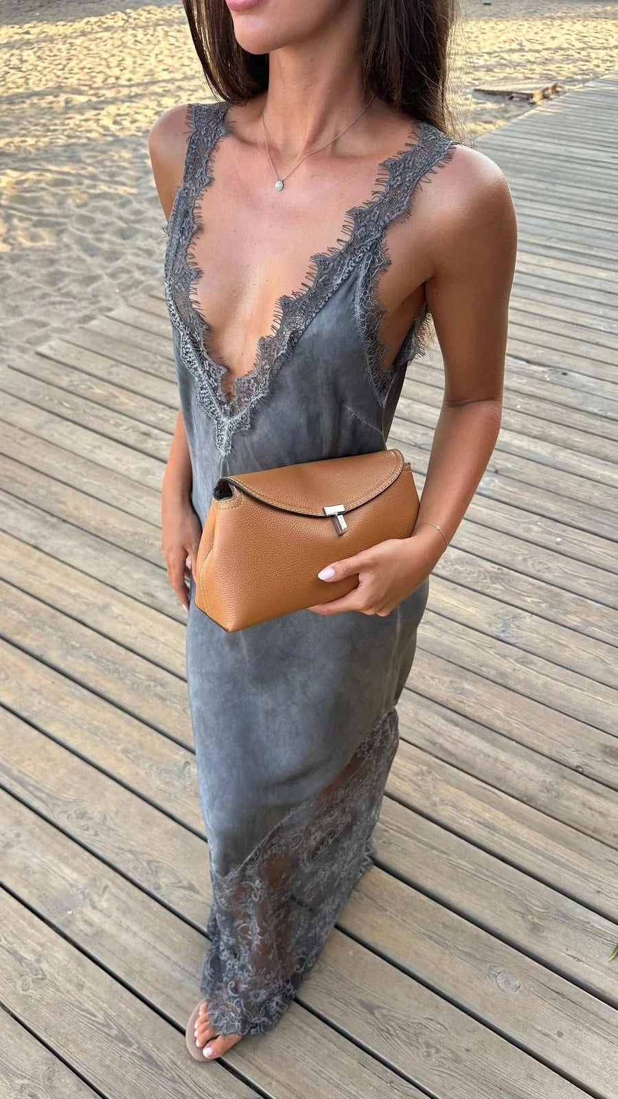 Charli Solange Slip Dress Mid Grey One Size