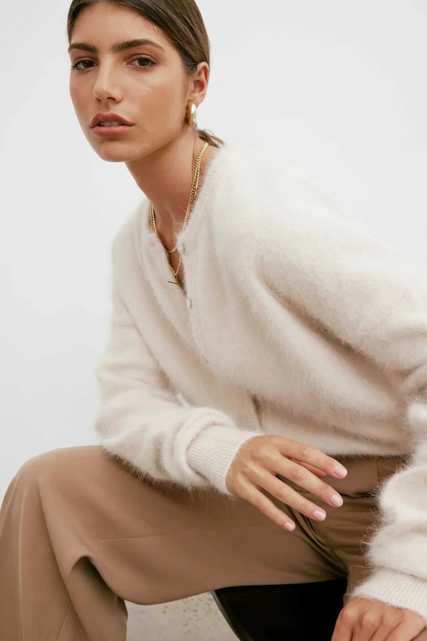 Nomads Frankie Cashmere Crew Neck Cardigan Oatmeal