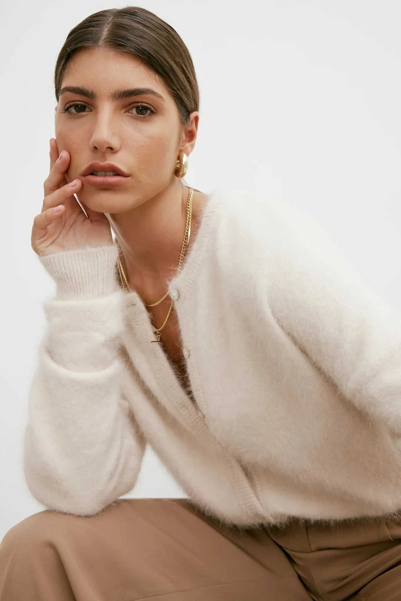 Nomads Frankie Cashmere Crew Neck Cardigan Oatmeal