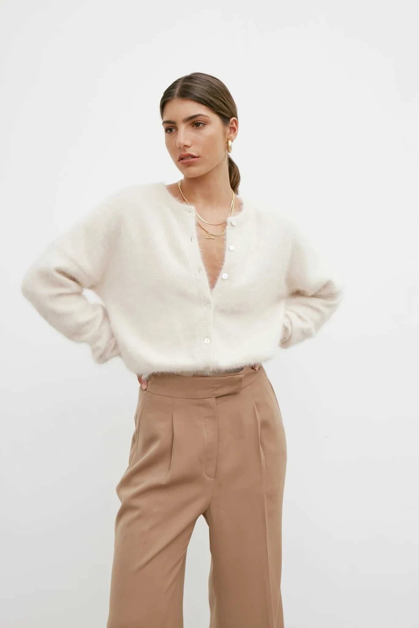 Nomads Frankie Cashmere Crew Neck Cardigan Oatmeal