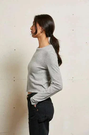 Perfectwhitetee Jamie Recycled Cotton Long Sleeve Heather Grey