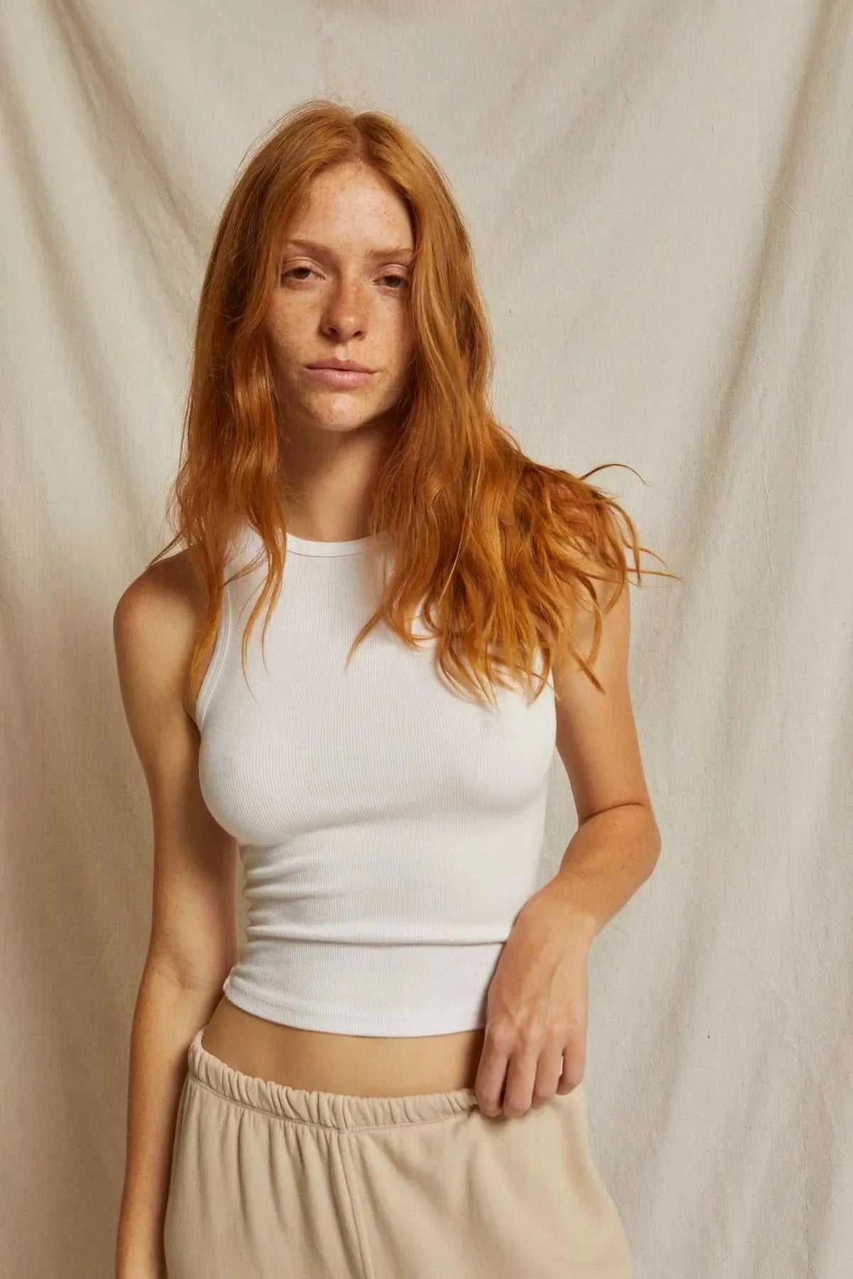 PerfectWhiteTee Gigi High Neck Cropped Ribbed Tank White