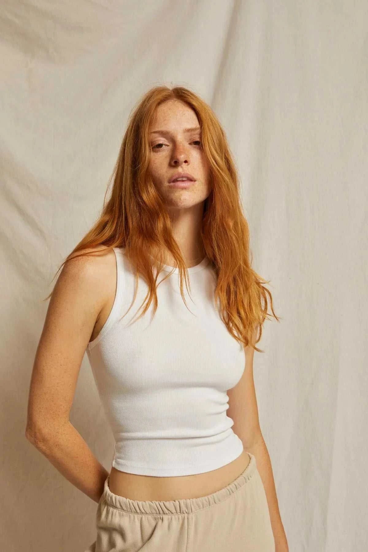 PerfectWhiteTee Gigi High Neck Cropped Ribbed Tank White