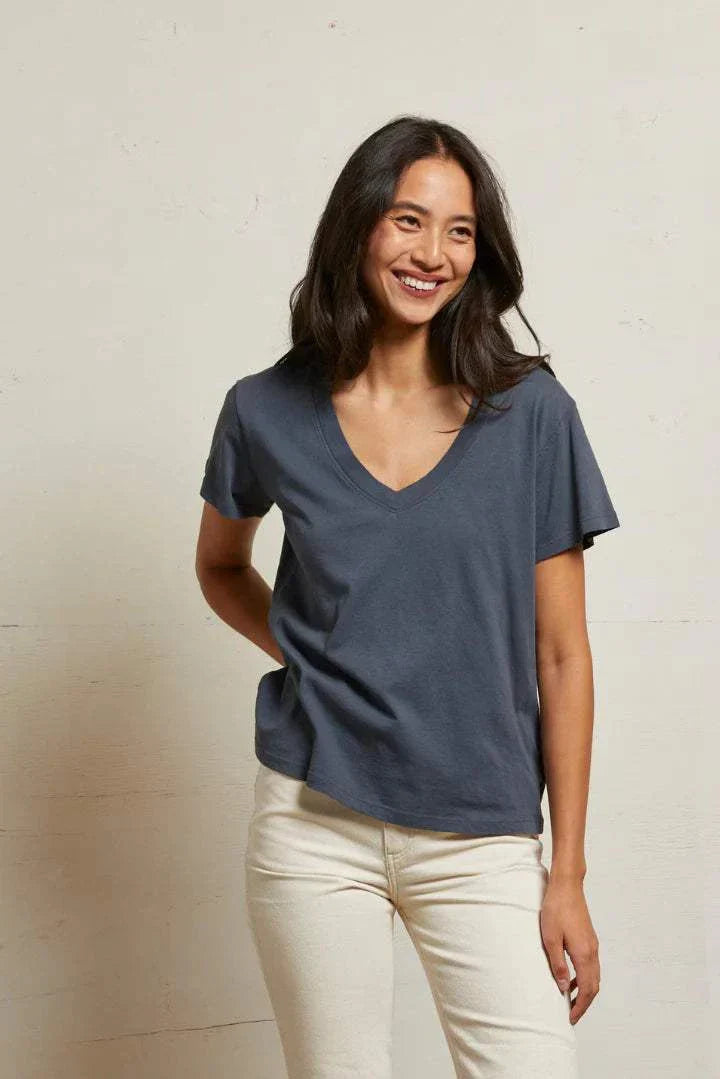 Perfectwhitetee Hendrix Cotton Short Sleeve Boxy V Neck Tee Night