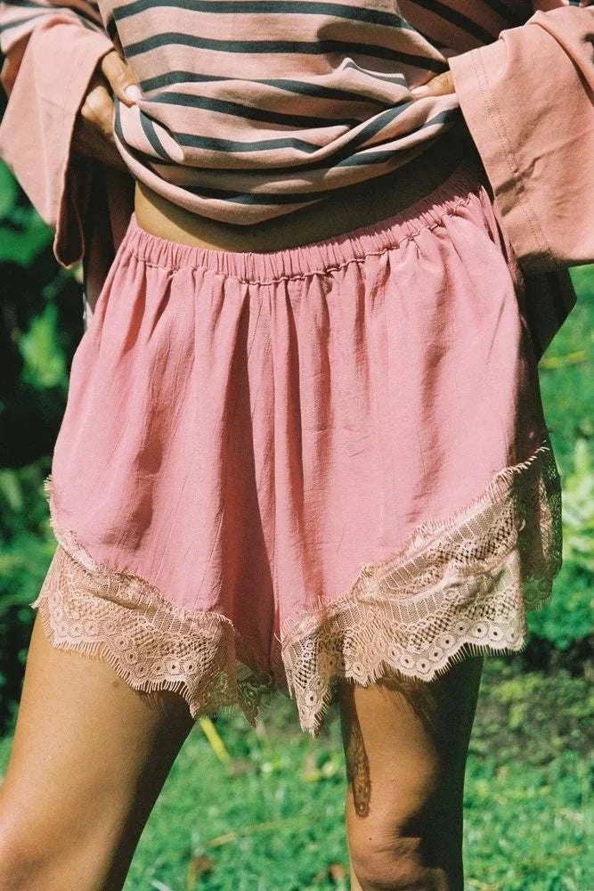 Ciao Ciao Vacation Unwind Lace Trim Shorts