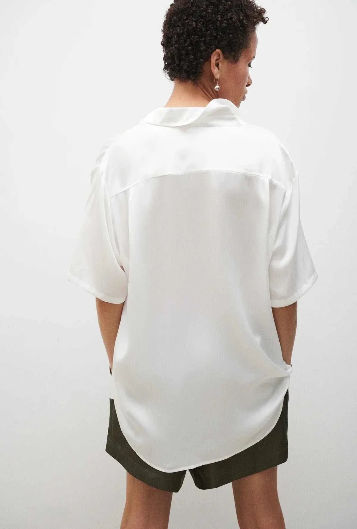 Silk Laundry Short Sleeve Boyfriend Shirt White