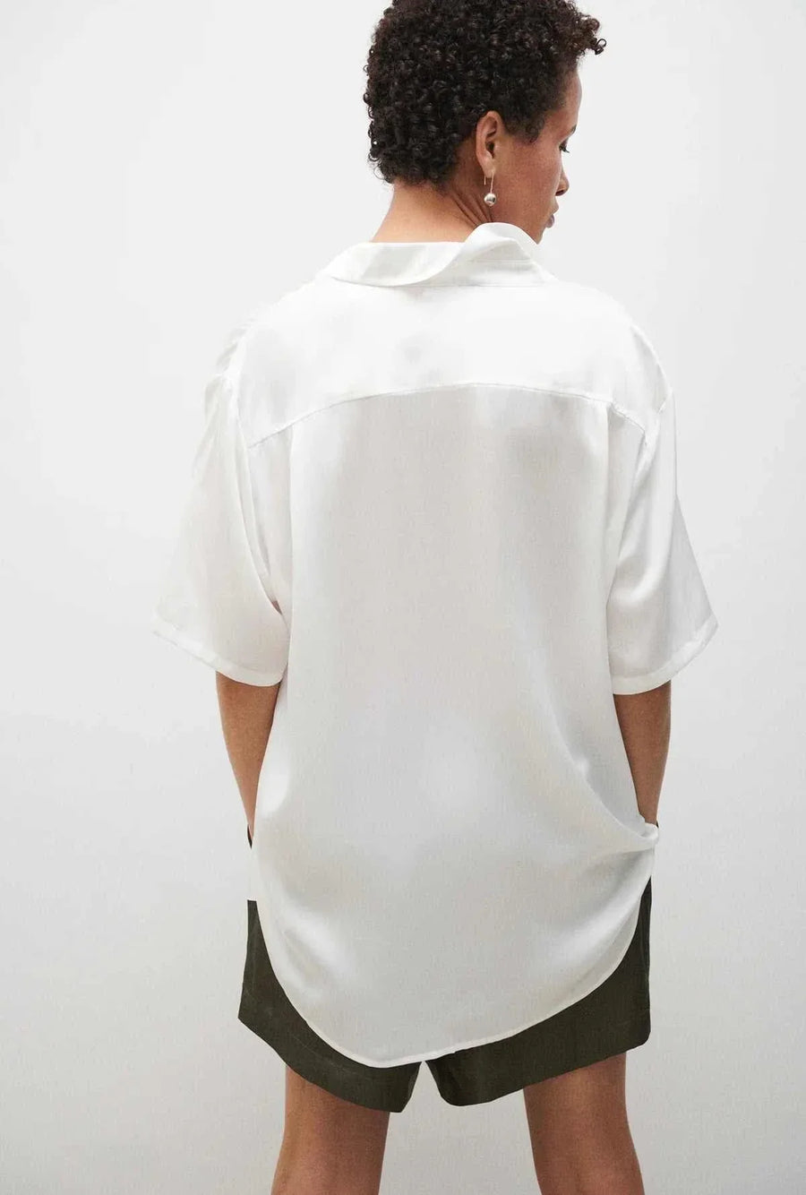 Silk Laundry Short Sleeve Boyfriend Shirt White