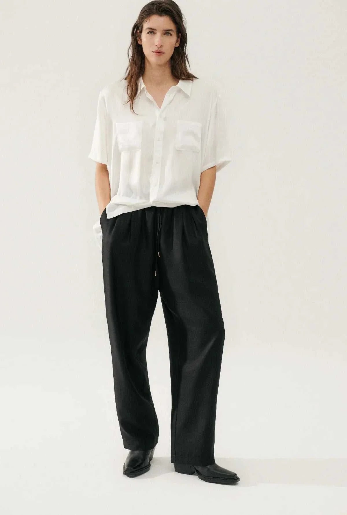 Silk Laundry Twill slouch Pants Black
