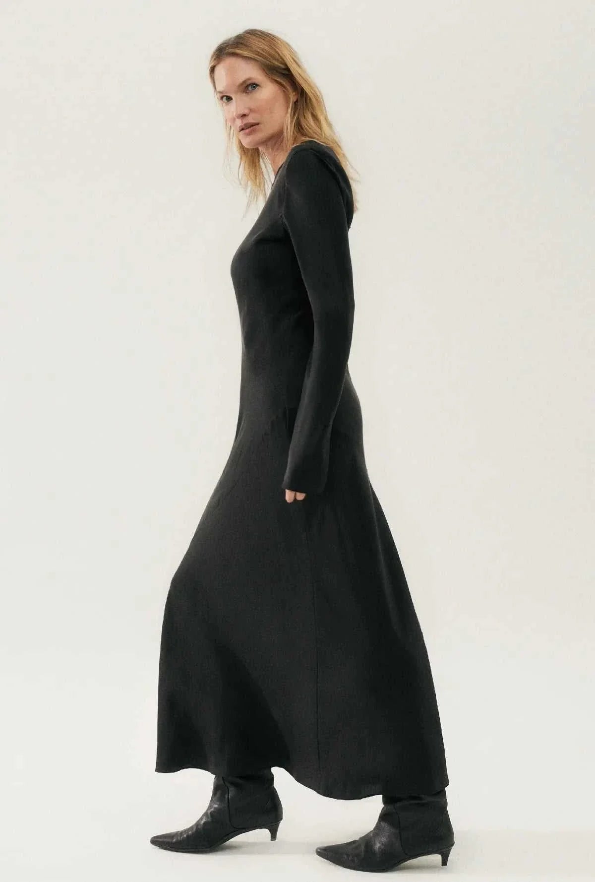 Silk Laundry Full Sleeve Bias Cut Dress Black