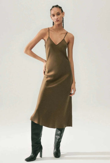 Silk Laundry 90s Slip Dress Dark Earth