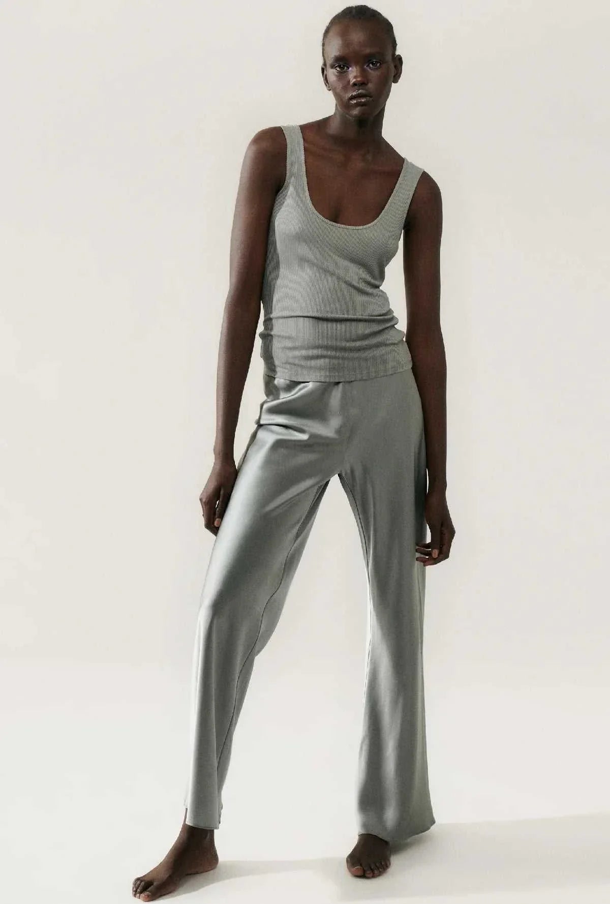Silk Laundry Ribbed Tank Moon