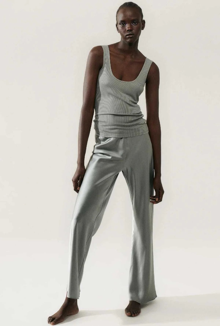 Silk Laundry Ribbed Tank Moon