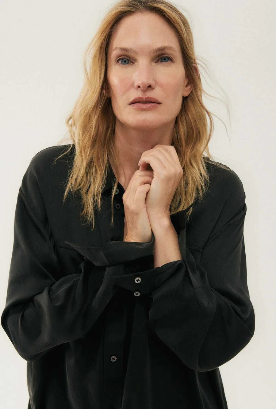 Silk Laundry Boyfriend Shirt Black