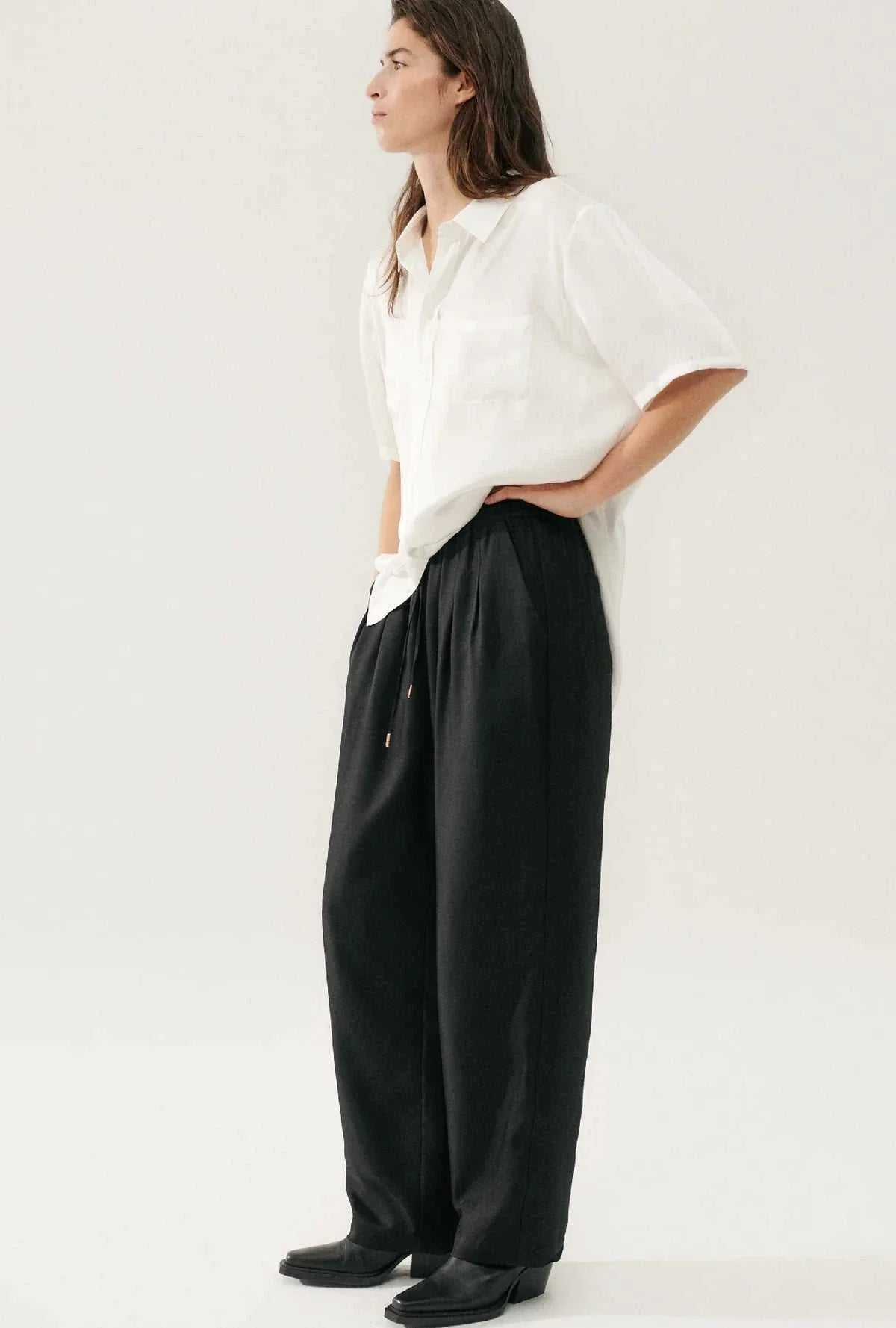 Silk Laundry Twill slouch Pants Black