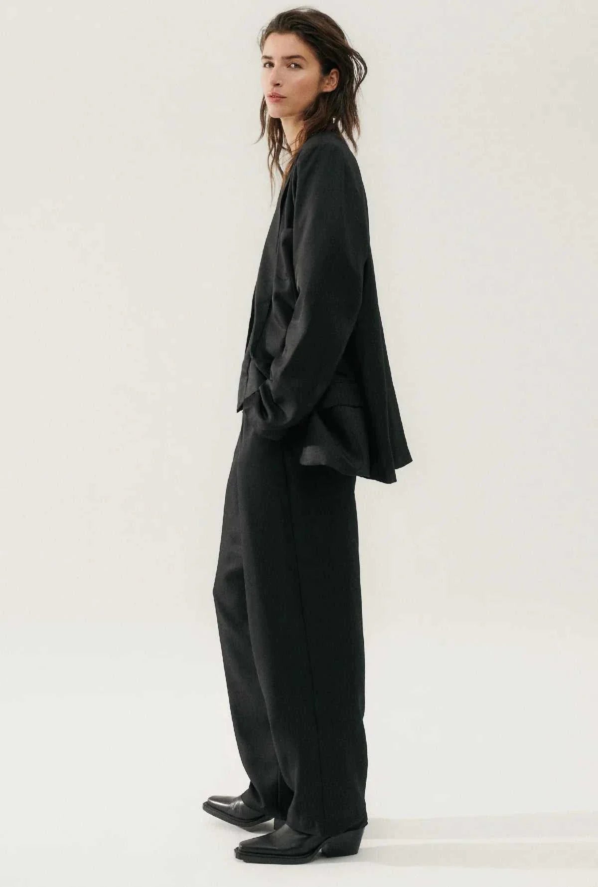 Silk Laundry Twill slouch Pants Black