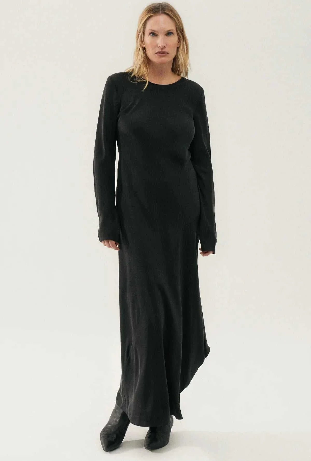 Silk Laundry Full Sleeve Bias Cut Dress Black