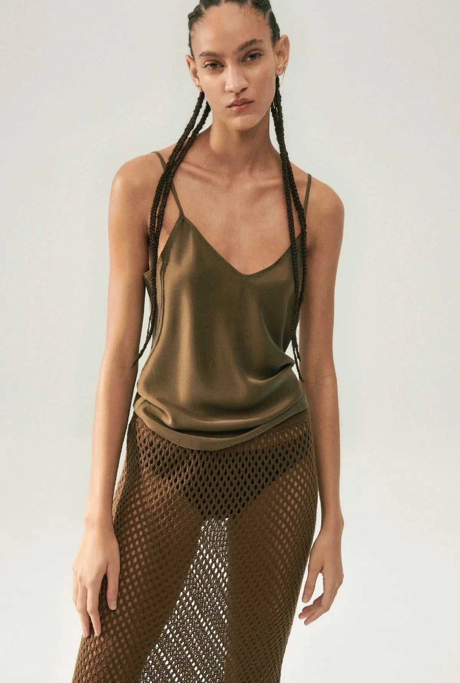 Silk Laundry Bias Cut Cami Dark Earth