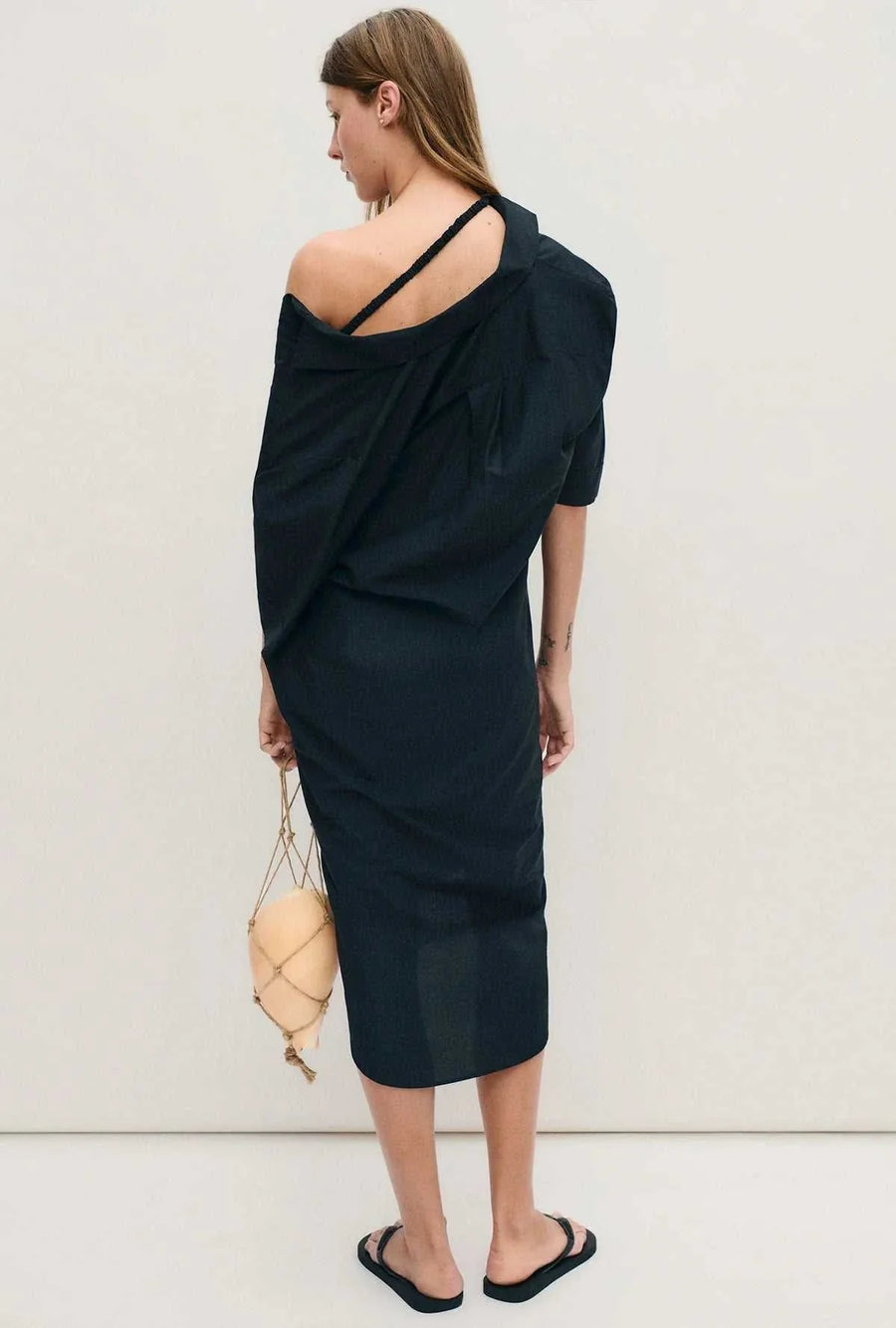 Silk Laundry Short Sleeve Boyfriend Shirt Dress Black 
