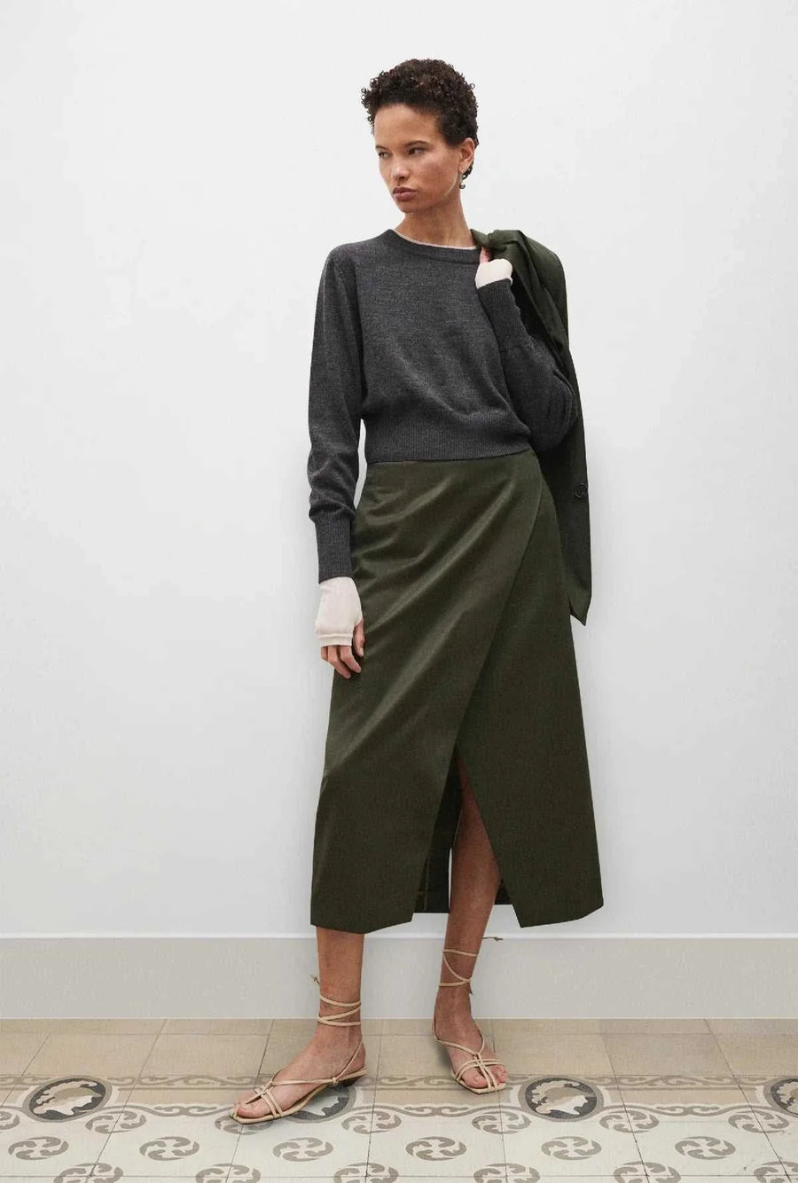 Silk Laundry Cropped Crewneck Granite Melange