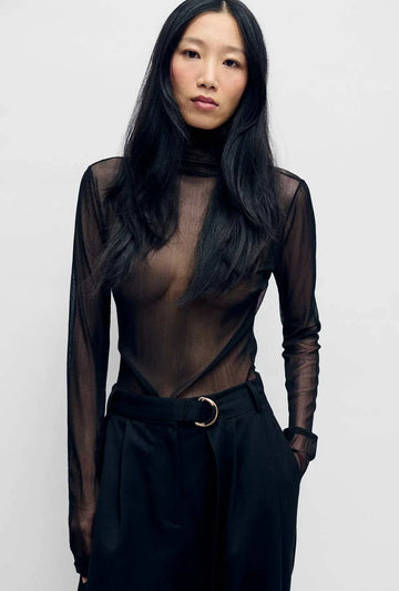 Silk Laundry Silk Mesh Turtleneck Black