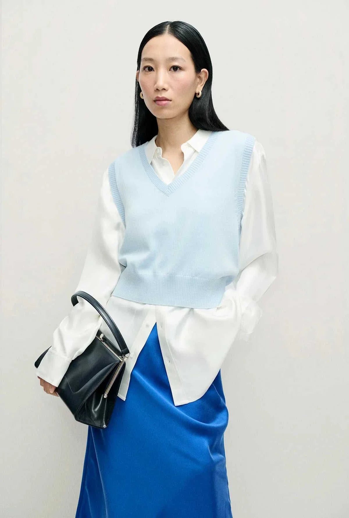 Silk Laundry Wool V Neck Sweater Vest Cornflower