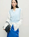 Silk Laundry Wool V Neck Sweater Vest Cornflower