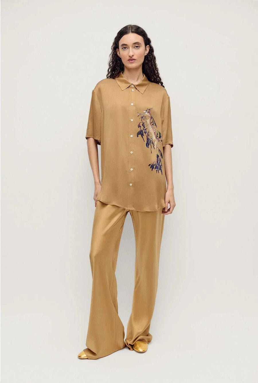 Silk Laundry Short Sleeve Boyfriend Shirt Seahorse