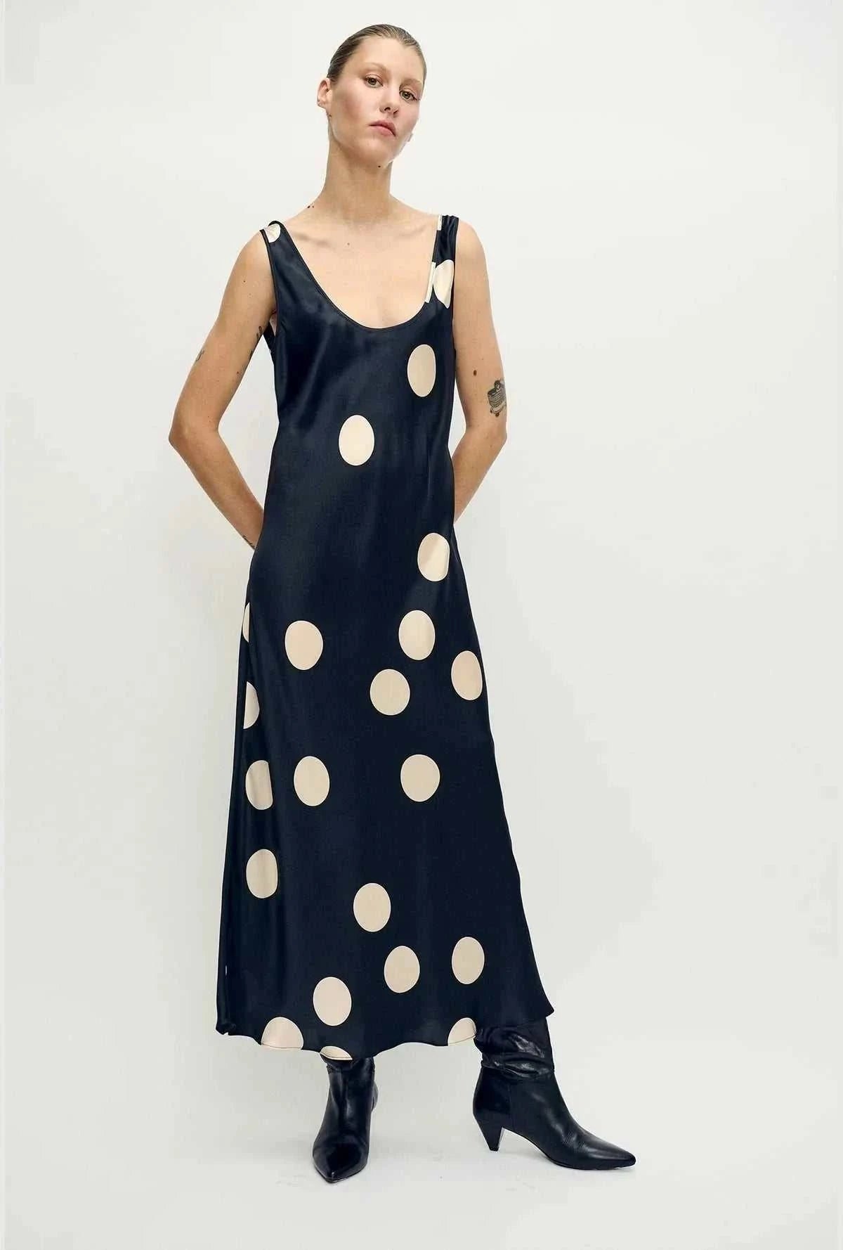 Silk Laundry Scoop Neck Dress Large Polka Dot