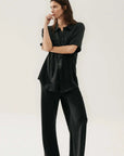 Silk Laundry Short Sleeve Boyfriend Shirt Black