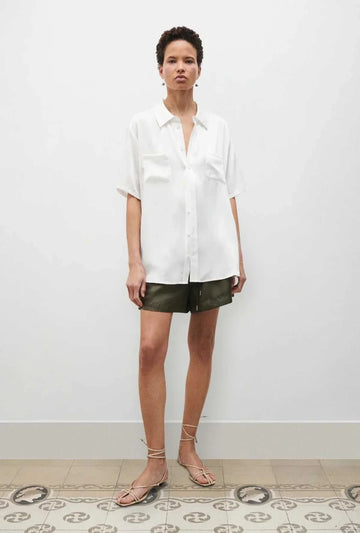 Silk Laundry Short Sleeve Boyfriend Shirt White