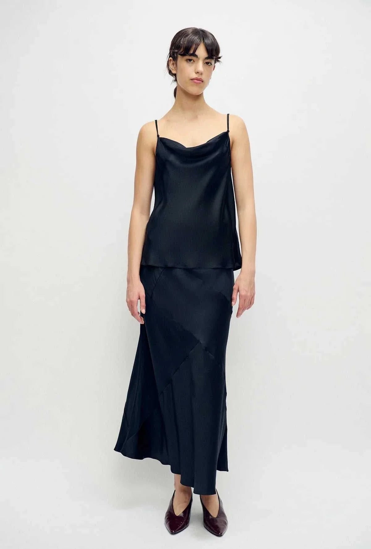 Silk Laundry Hammered Drape Cami Black