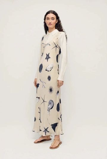 Silk Laundry Scoop Neck Dress Seashells