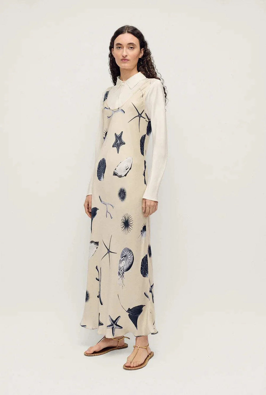 Silk Laundry Scoop Neck Dress Seashells