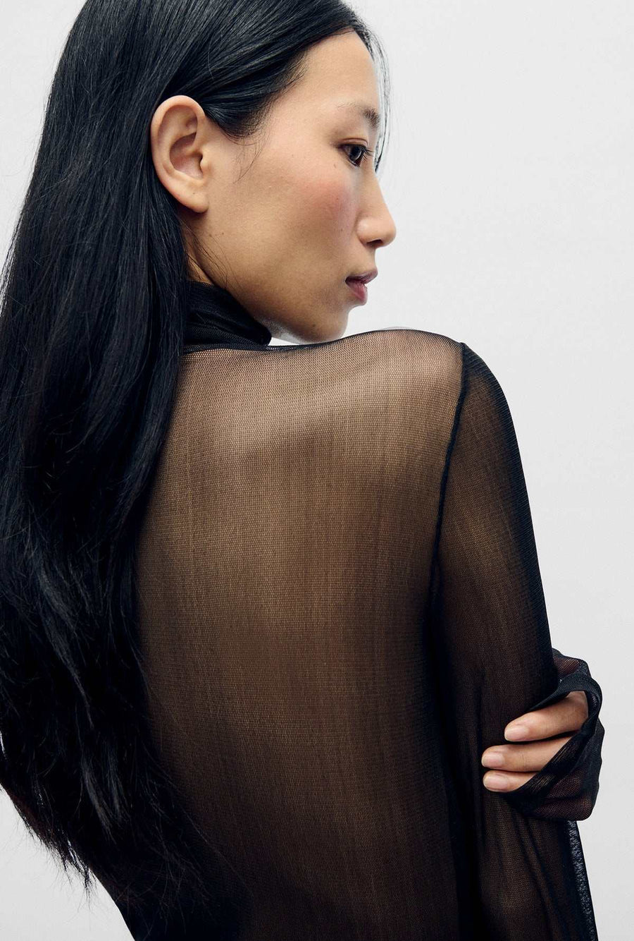 Silk Laundry Silk Mesh Turtleneck Black
