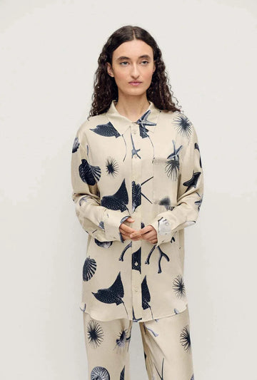 Silk Laundry Boyfriend Shirt Seashells