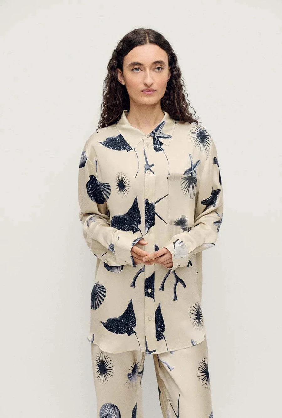 Silk Laundry Boyfriend Shirt Seashells