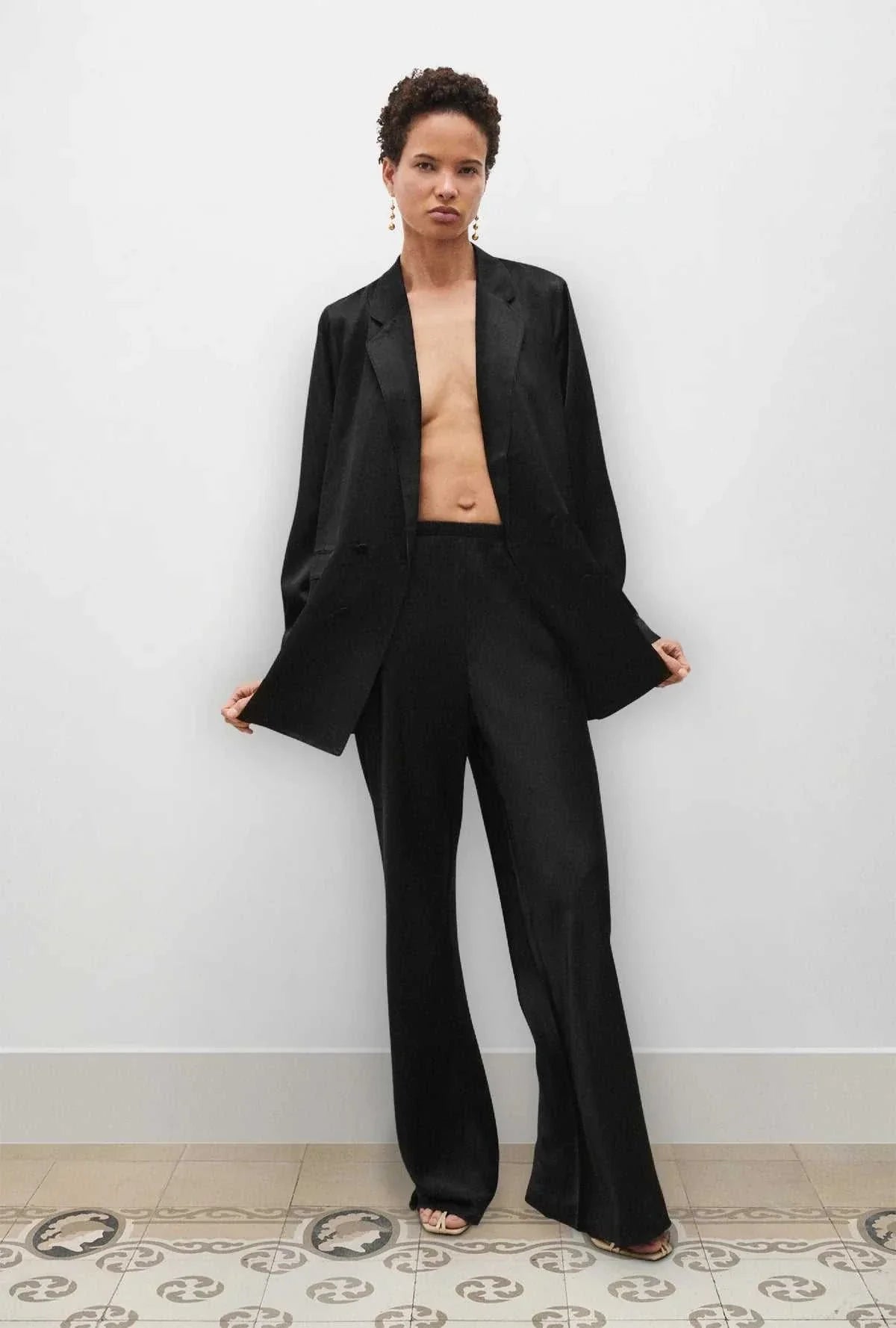 Silk Laundry Bias Cut Pants Black