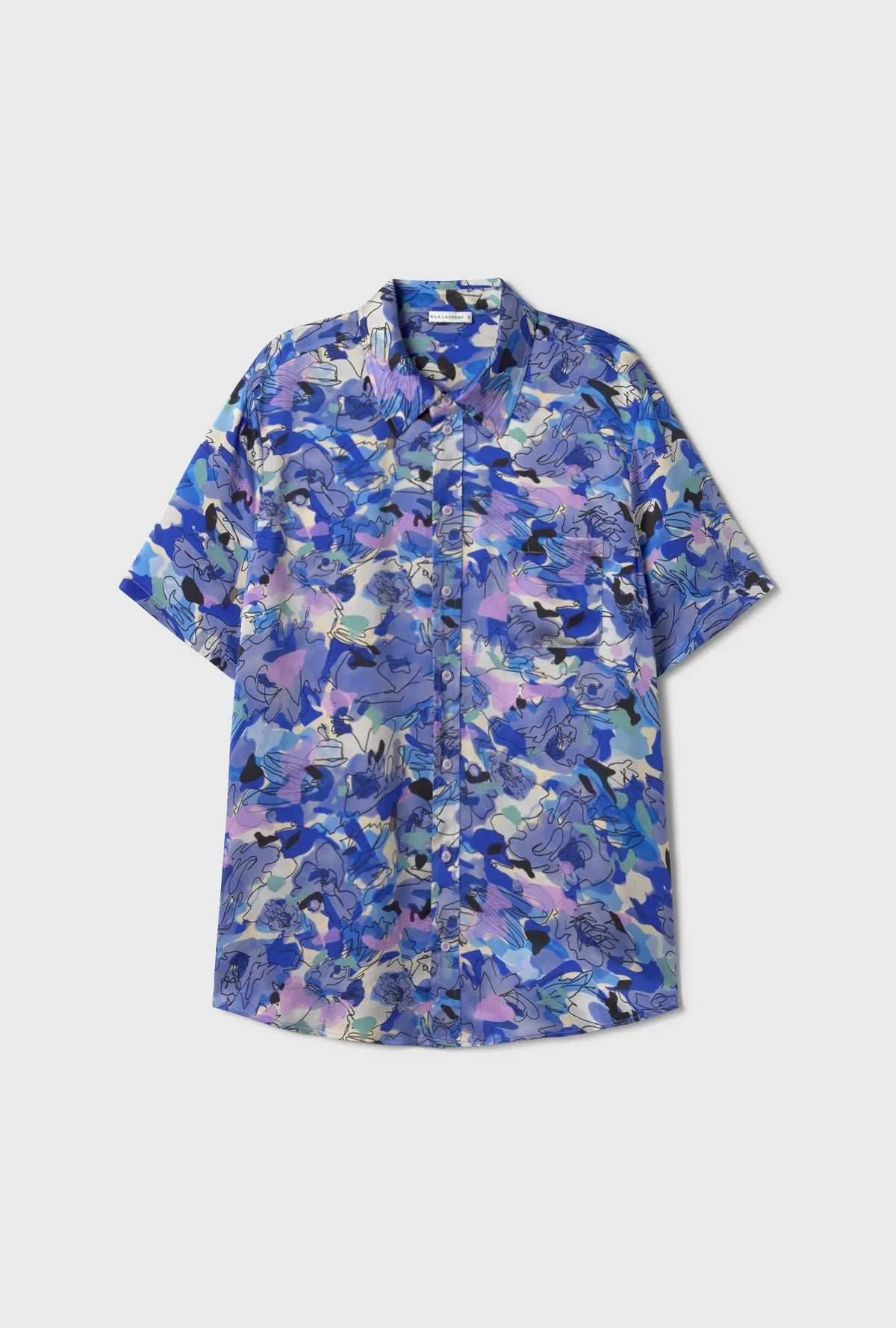 Silk Laundry Short Sleeve Boyfriend Shirt 2.0 Cornflower