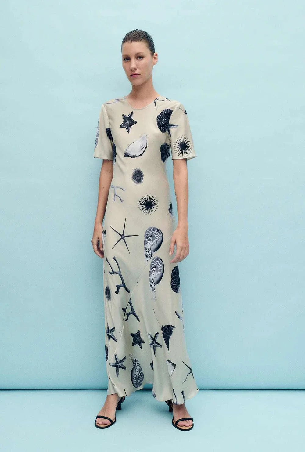 Silk Laundry Short Sleeve Bias Dress Seashells