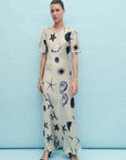Silk Laundry Short Sleeve Bias Dress Seashells